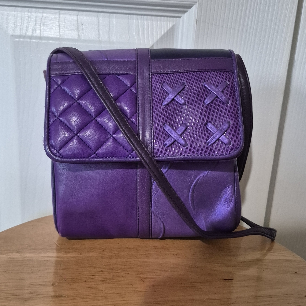 Sharif Vintage Purple Patchwork Quilted Leather Crossbody Purse